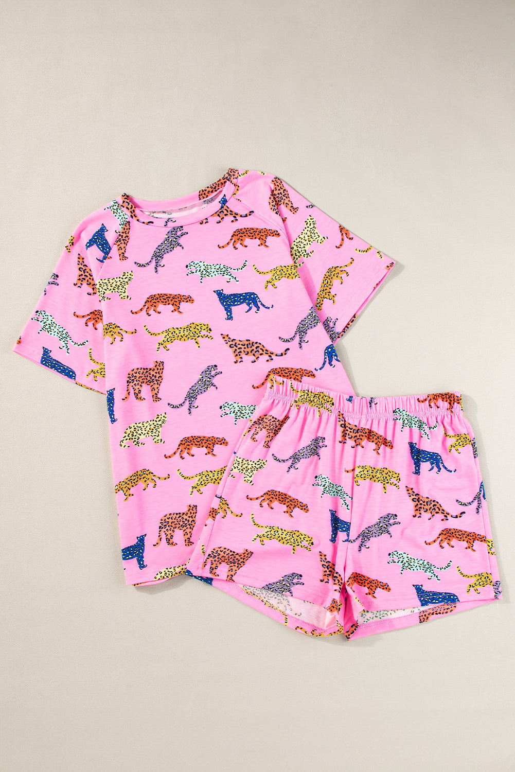 Pink Blumendruck kurzärmelig hoher Taillen -Two -Tie -Shorts -Set