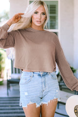 Khaki Long Sleeve Drop Shoulder Casual Top