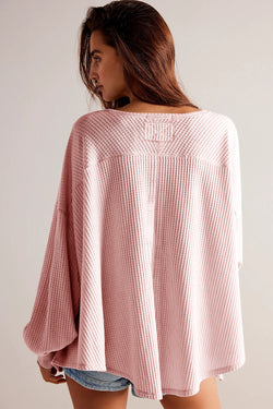 Ample blouse embossed with V -collar and long sleeves with Light pink falling shoulders