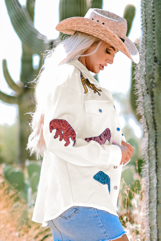 Veste texturée beige à paillettes Tigres