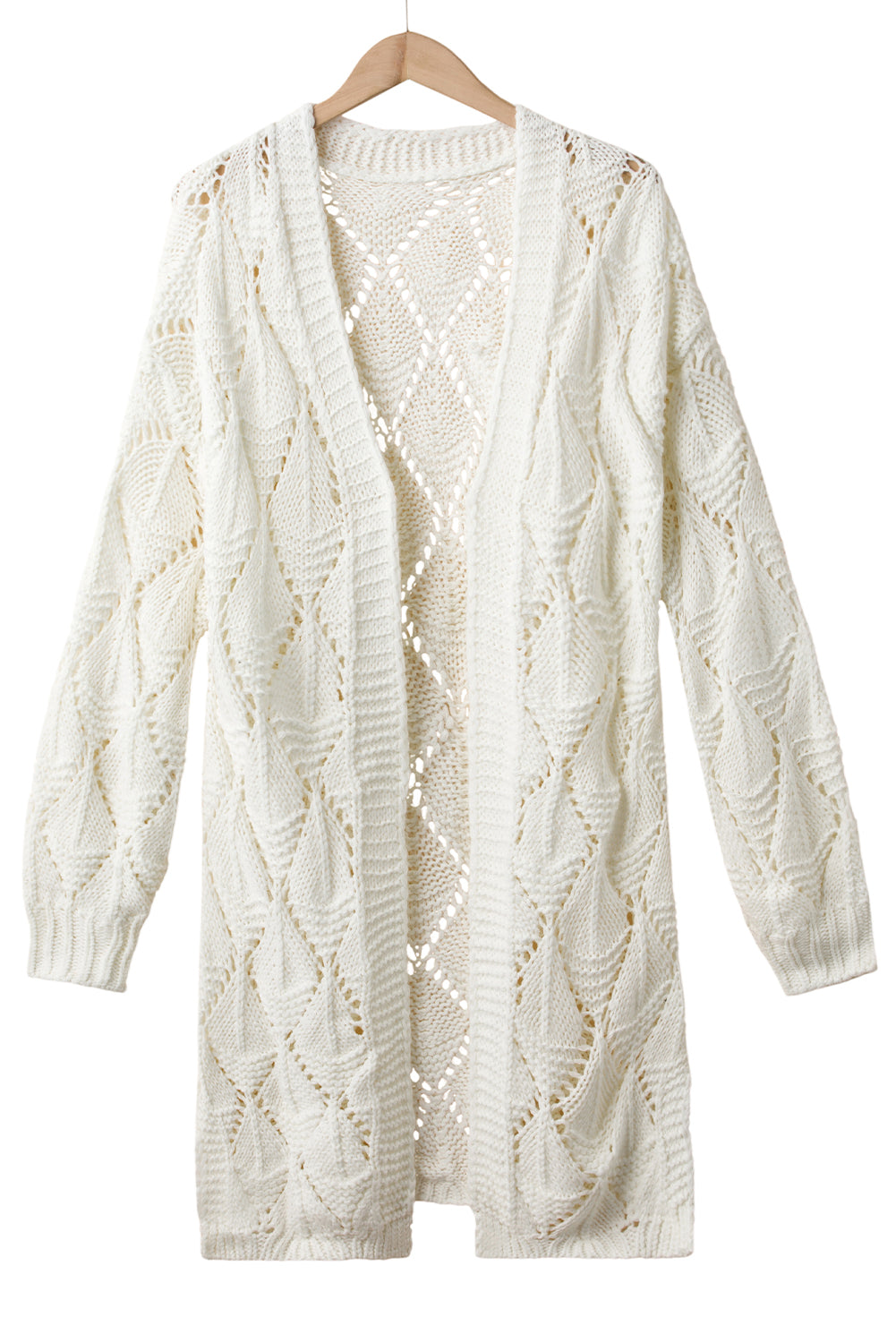 White Rhombus Hollowed Knit Open Front Cardigan