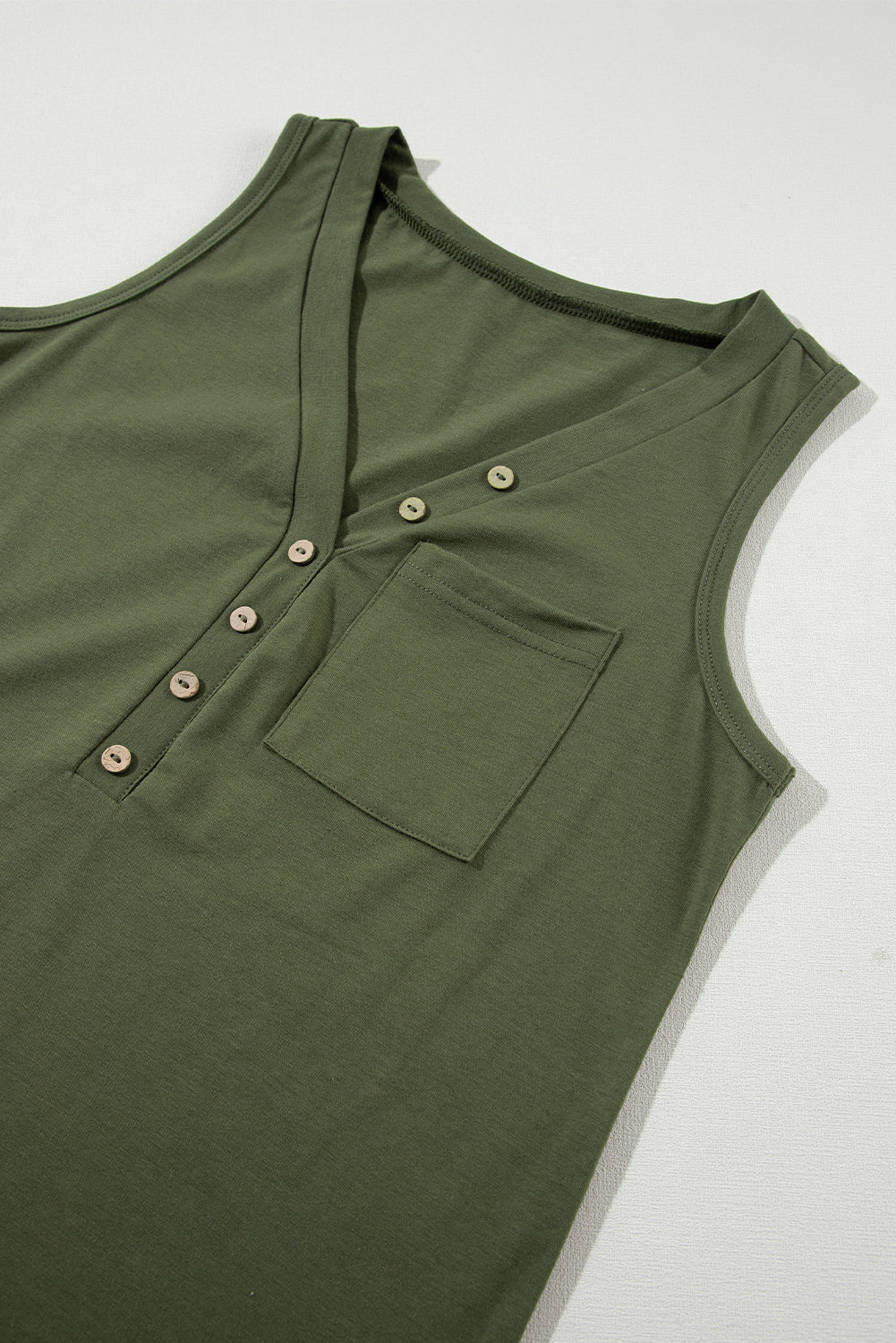 Jungle Green Half Button V Neck Pocket Pocket Top Top