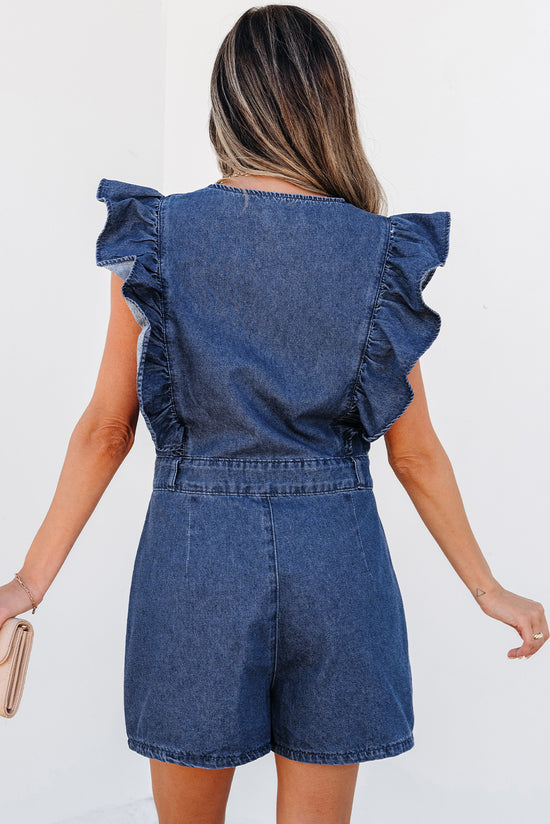 Combi-short en jean zippée à volants