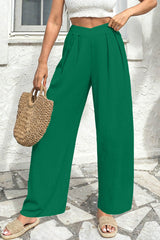 Pantalon ample texturé de couleur unie Evergreen à taille croisée