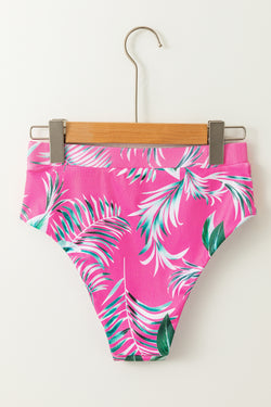 Bas de bikini texturé à imprimé tropical rose