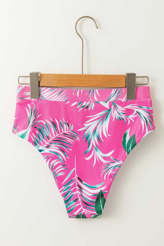 Bas de bikini texturé à imprimé tropical rose