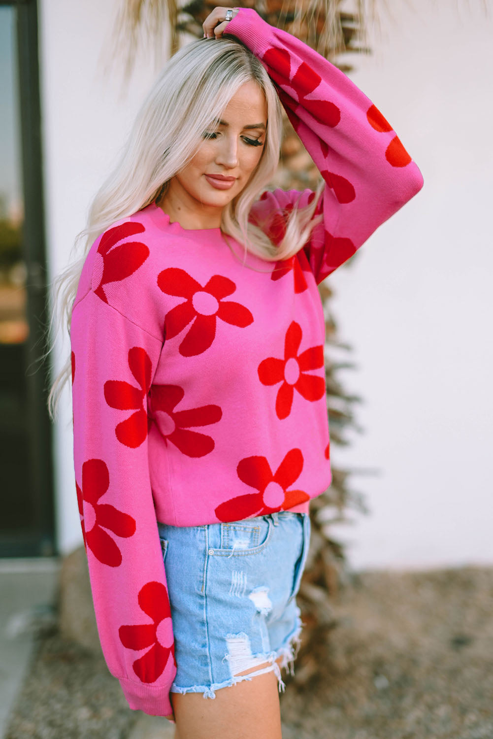 Rose Big Flower Ribbed Knit Sweater