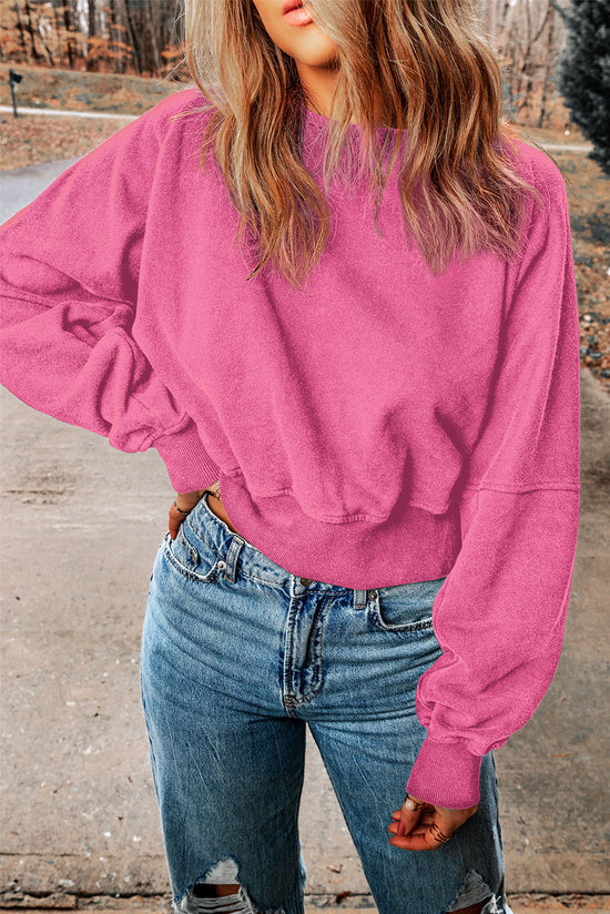 Pink Acid Wash Open Back V-Neck Sweatshirt