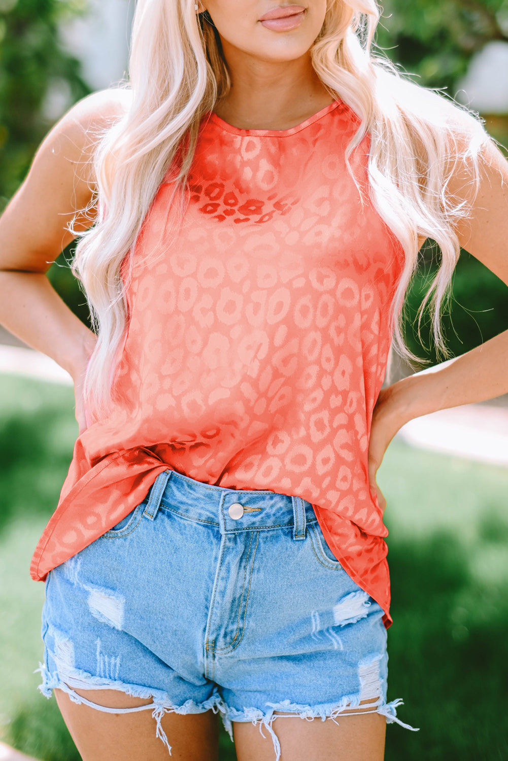 Pink Satin Leopard Tank Top