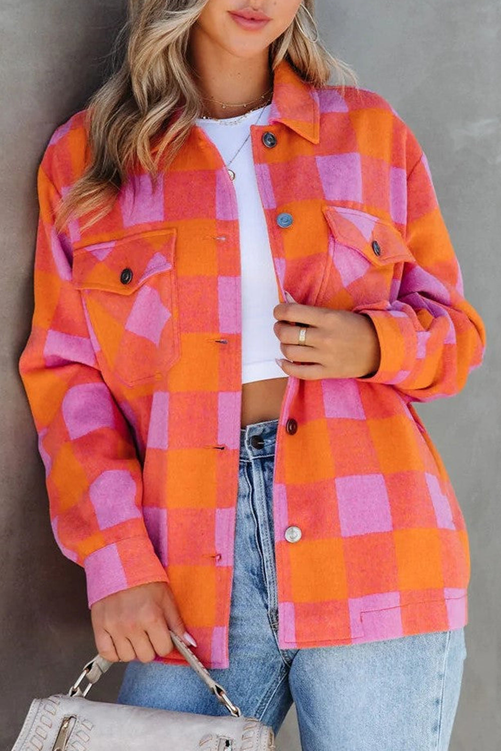 Chez orange jacket with chest pockets and folded collar