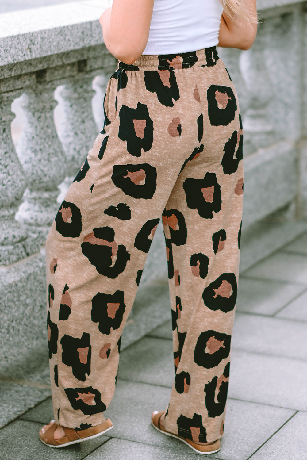 Leopard -Kordelbreite Casual Hosen