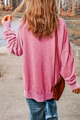Sudadera rosa rosa con hombro caído y borde acanalado