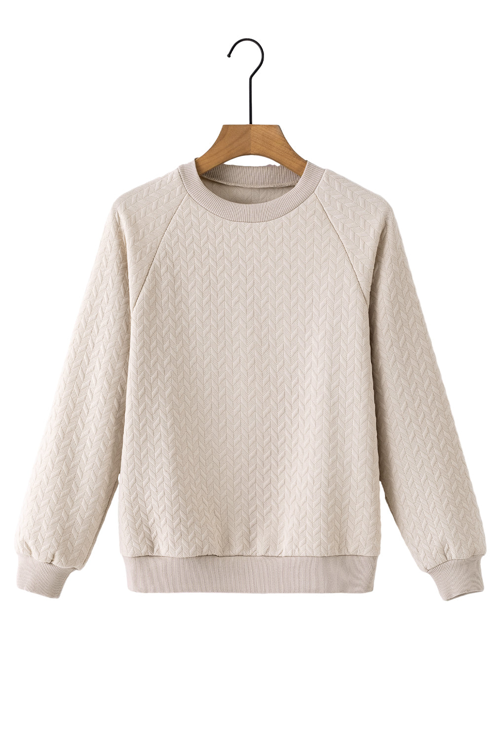 Sweat-shirt à manches à manches raglan texturées solides beige