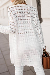 Cardigan blanc à manches longues et bordure ondulée en tricot ouvert-A WOMAN WE LOVE