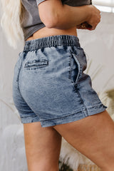 Short en jean bleu crépuscule à taille élastique