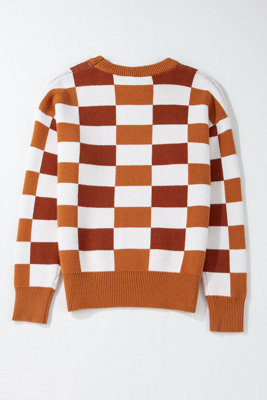 Orange sweater checkered and ribbed edges *