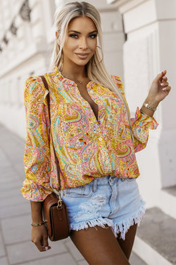 Kashmir print boho shirt and ruffle borders