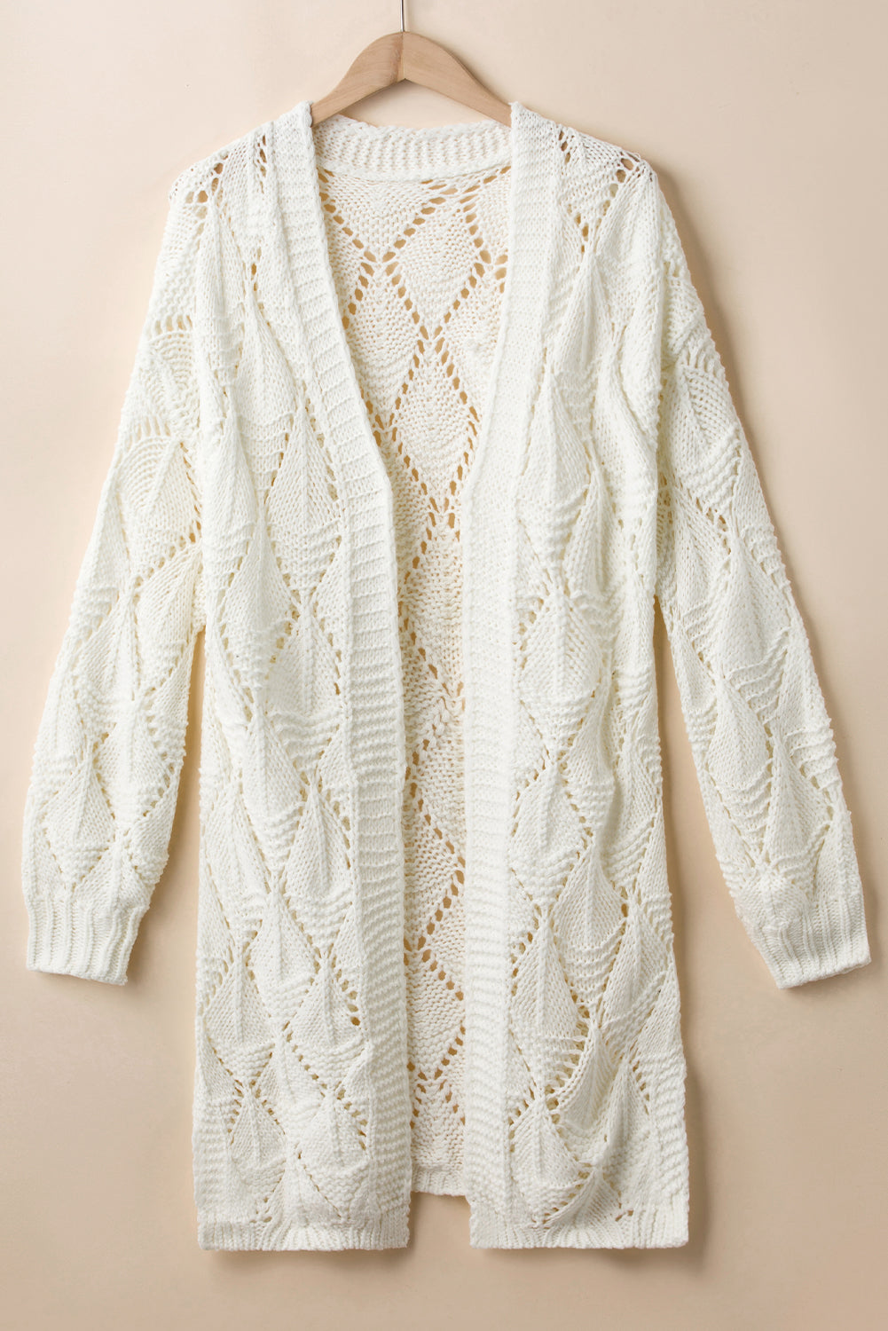 White Rhombus Hollowed Knit Open Front Cardigan