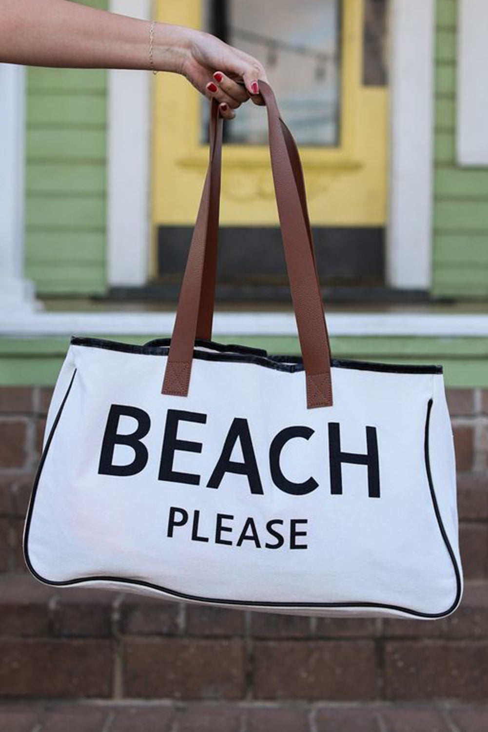 Spiaggia bianca per favore stampare la borsa di tela di grandi dimensioni