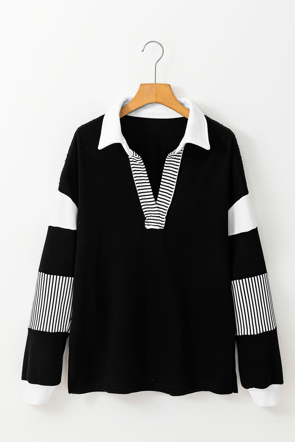 Sweat-shirt noir à rayures color block *