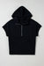 Black short sleeve hoodie with kangaroo pocket with half zip