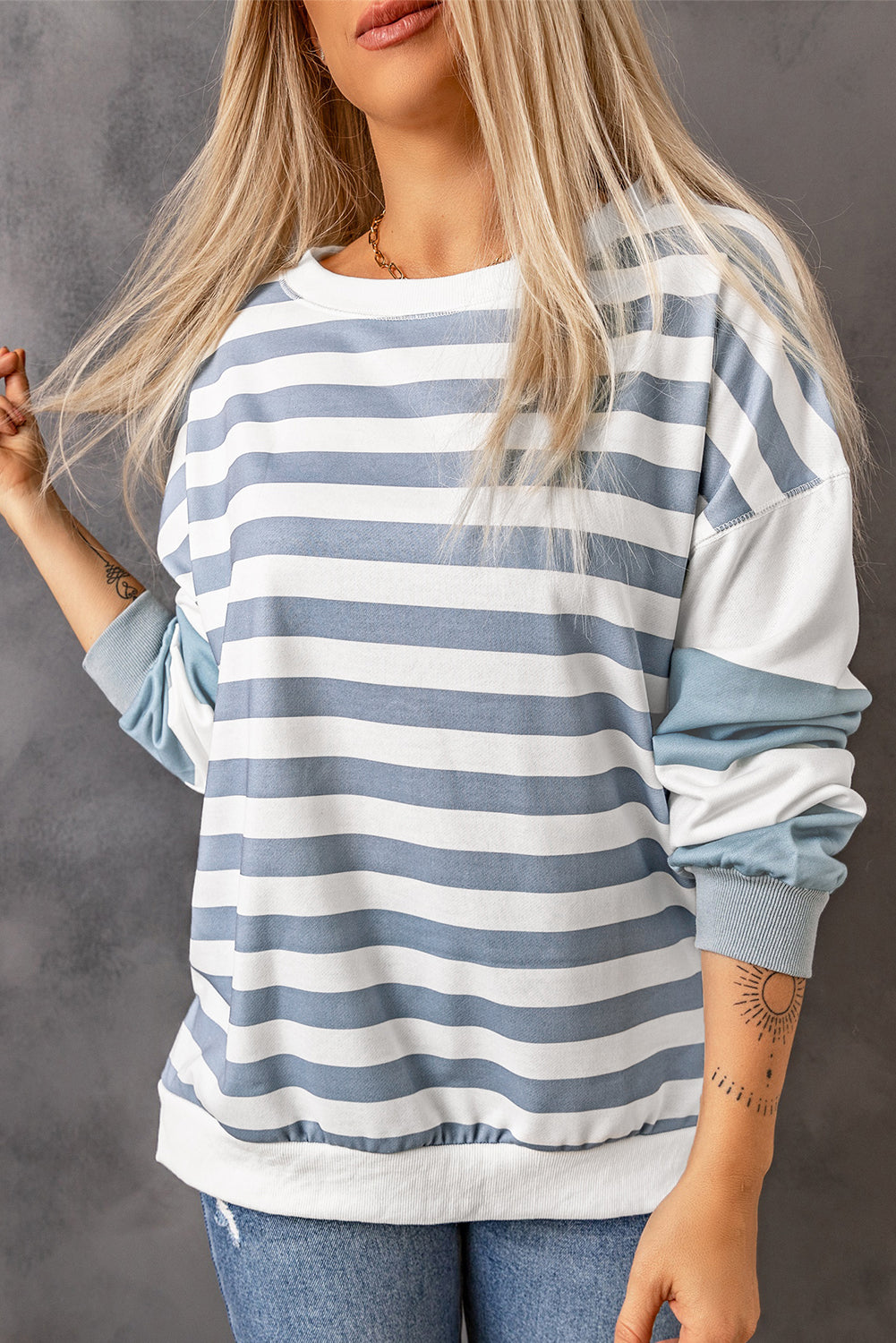 Striped Drop Shoulder Sweatshirt with Stripes