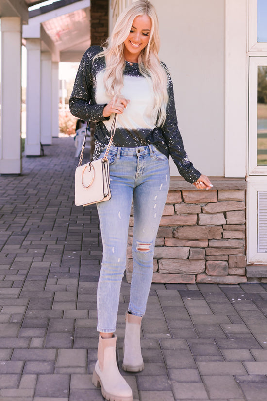 Black retro sweater with bleached leopard dots