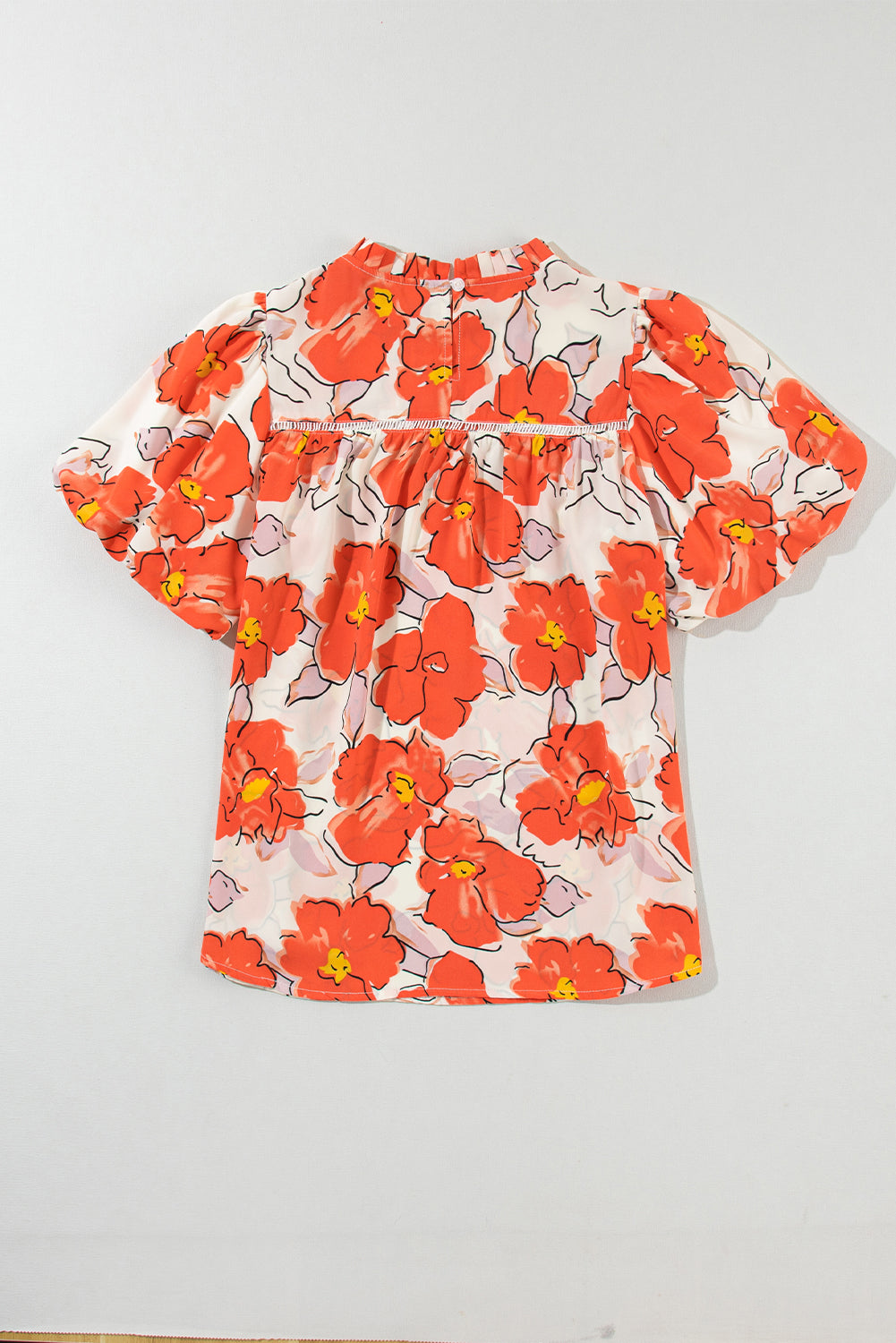 Naranja de la manga de la manga de la manga de burbujas floral blusa suelta