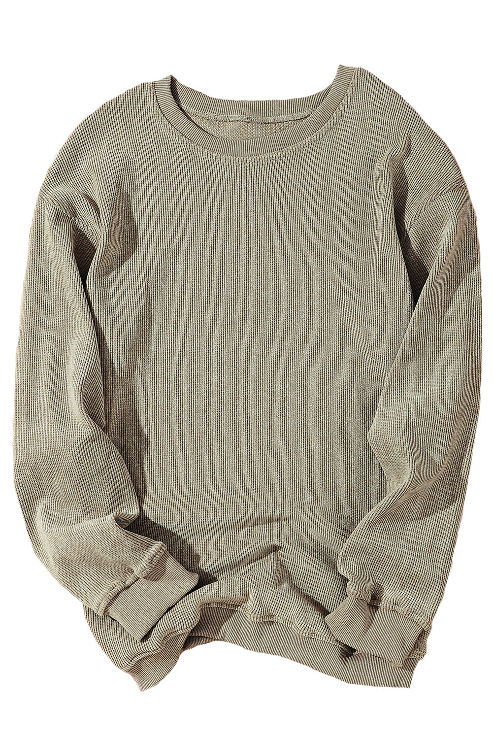 Grüne massiv gerippte Strickrunde Hals Pullover Sweatshirt