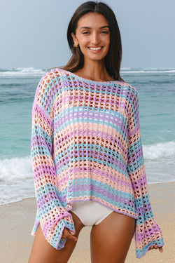 Purple Multi Stripe Open en tricot pour la plage *