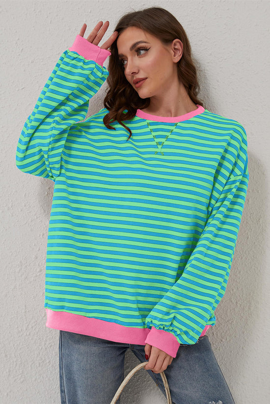 Over-dimensional sweatshirt with sky blue stripes *