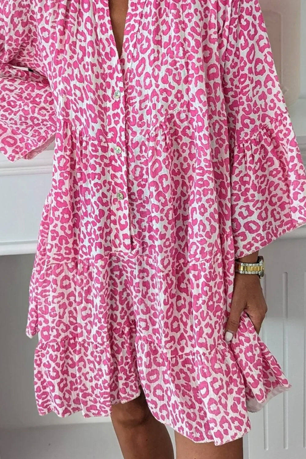 Mini-robe rose vif imprimée léopard *