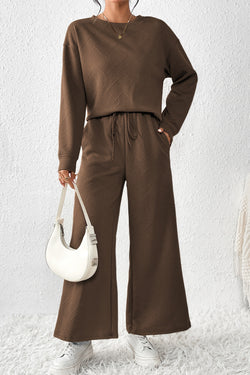 Tenue 2 pièces ample texturée marron foncé