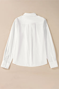 Folded collar buttoned shirt and white lace border