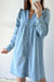 Myosotis - Straight denim dress with buttons, ruffles and V-neck