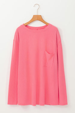 Peach Blossom Plus Size Textured Ribbed Long Sleeve T-Shirt