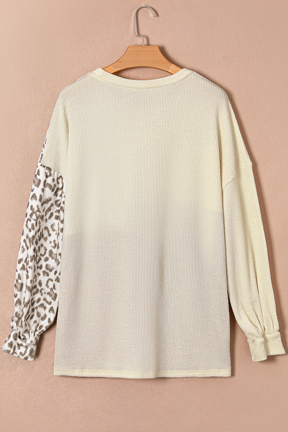 Khaki a costine di colore a blocco leopardo giuntura plus size top