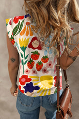 Khaki T-shirt with short sleeves and floral print round print