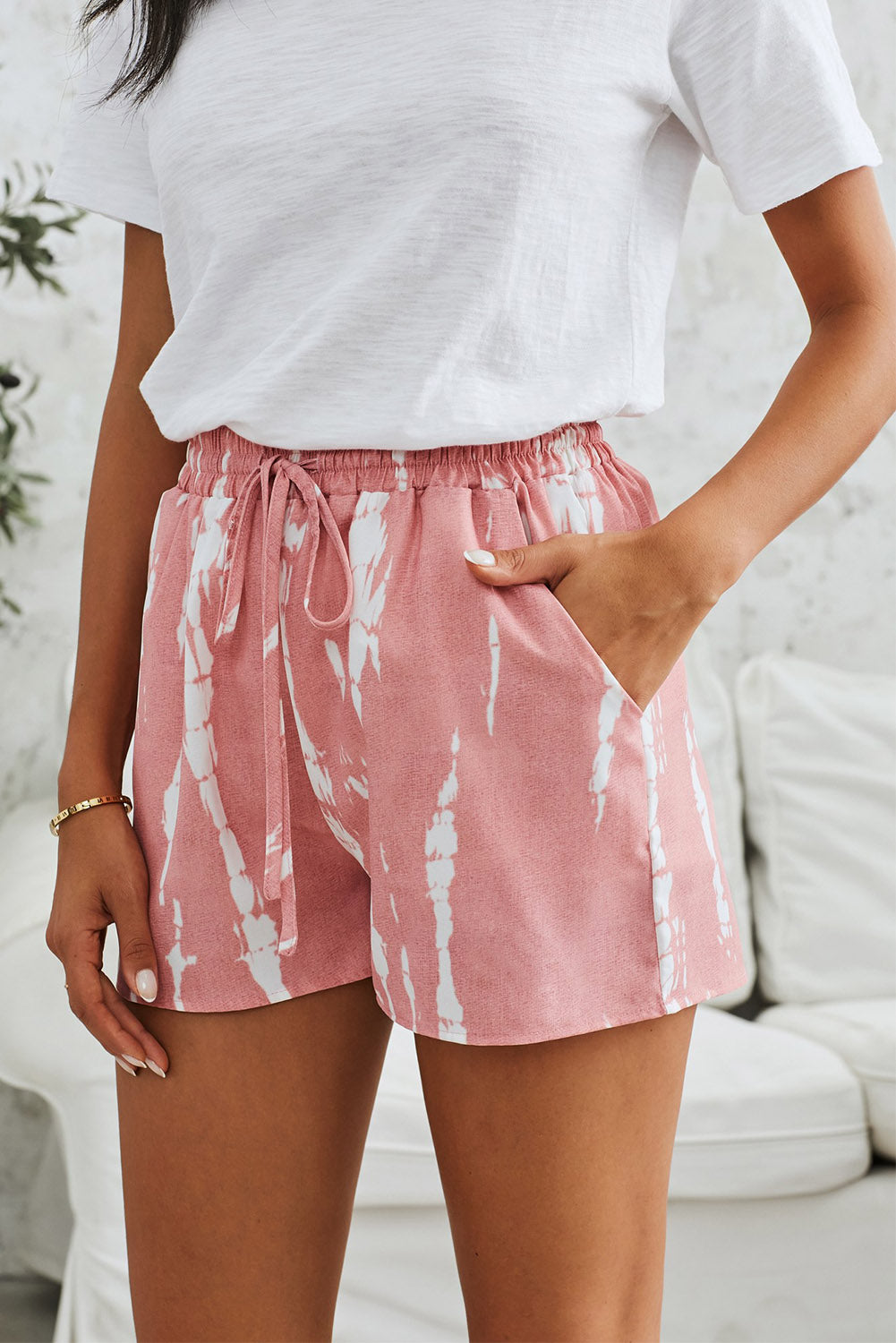 Trache à cravate rose short décontracté