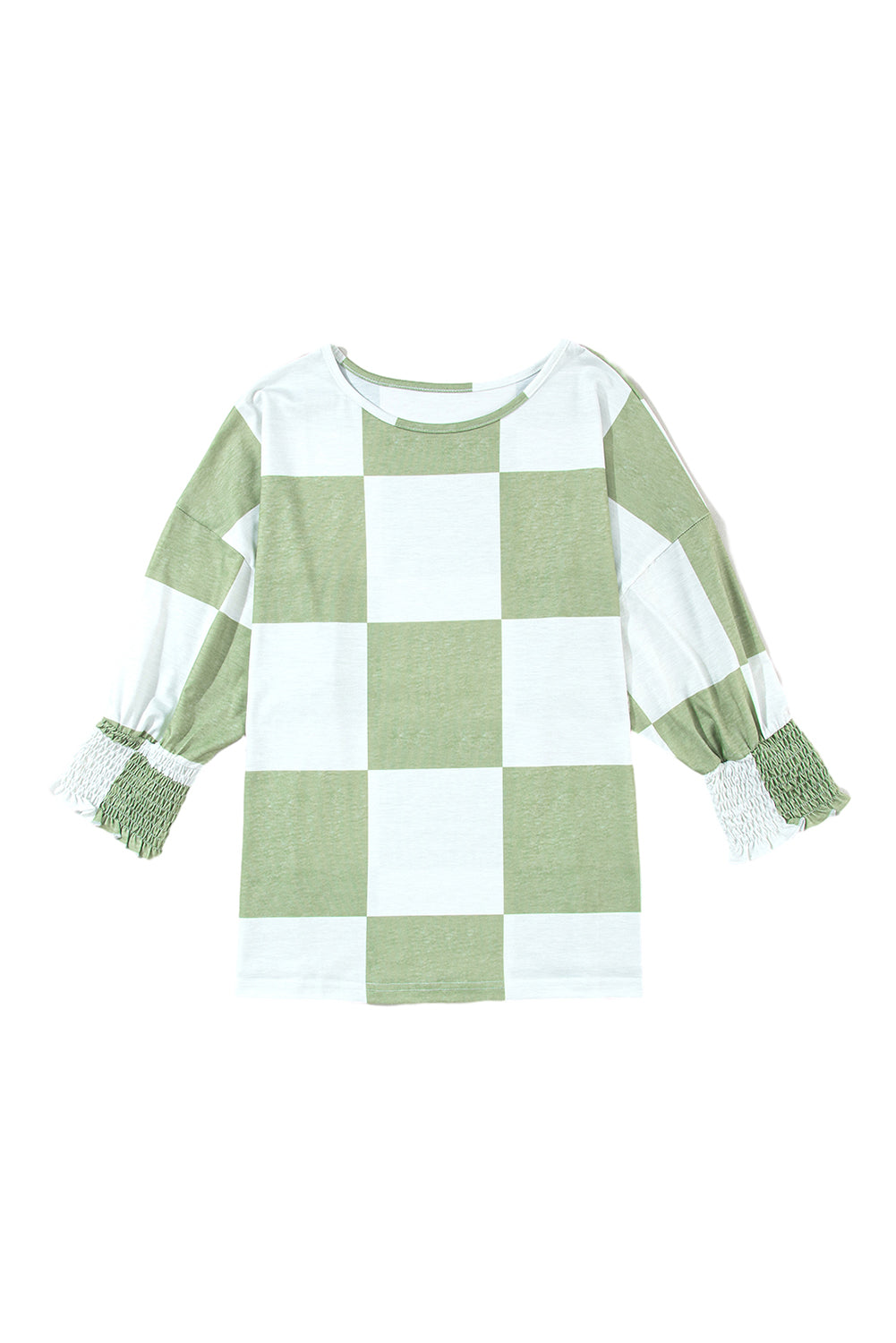 Blouse vert herbe mélangée à carreaux et poignets froncés-A WOMAN WE LOVE
