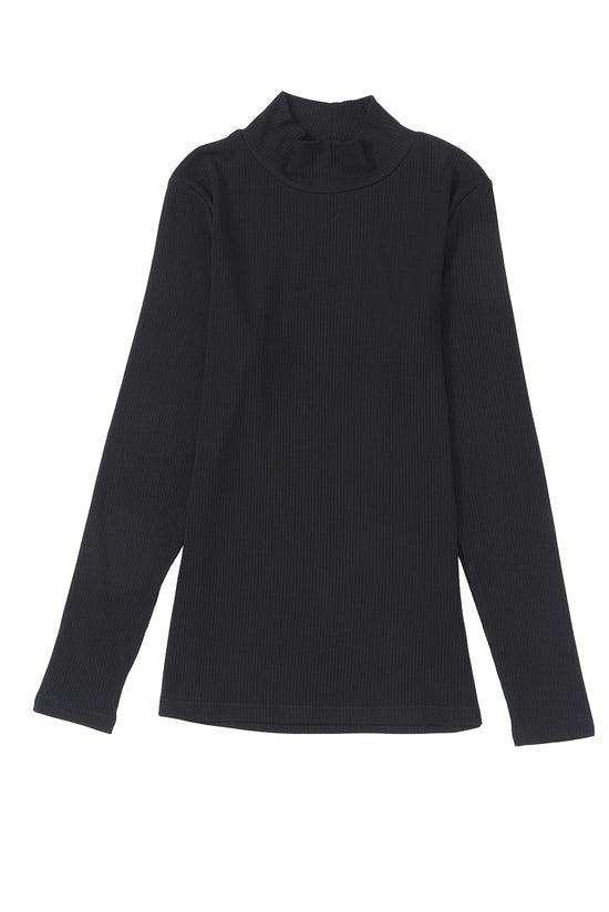 Black long sleeve ribbed knit mock neck top