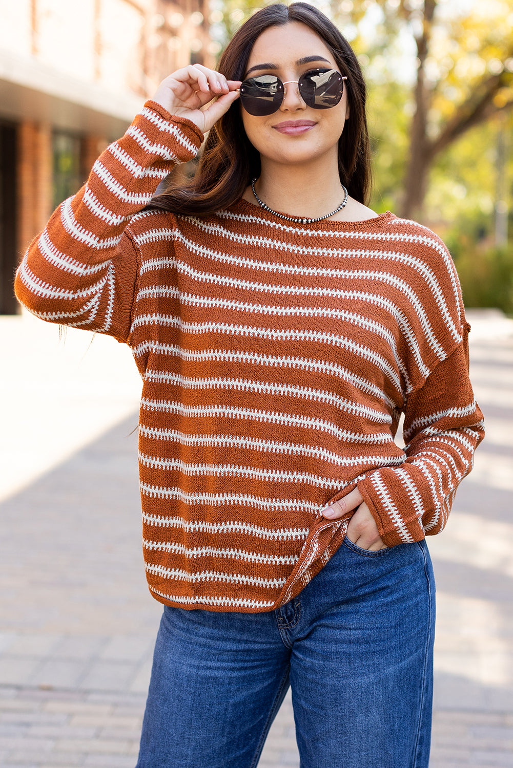 Decreeed sweater with brown stripes *