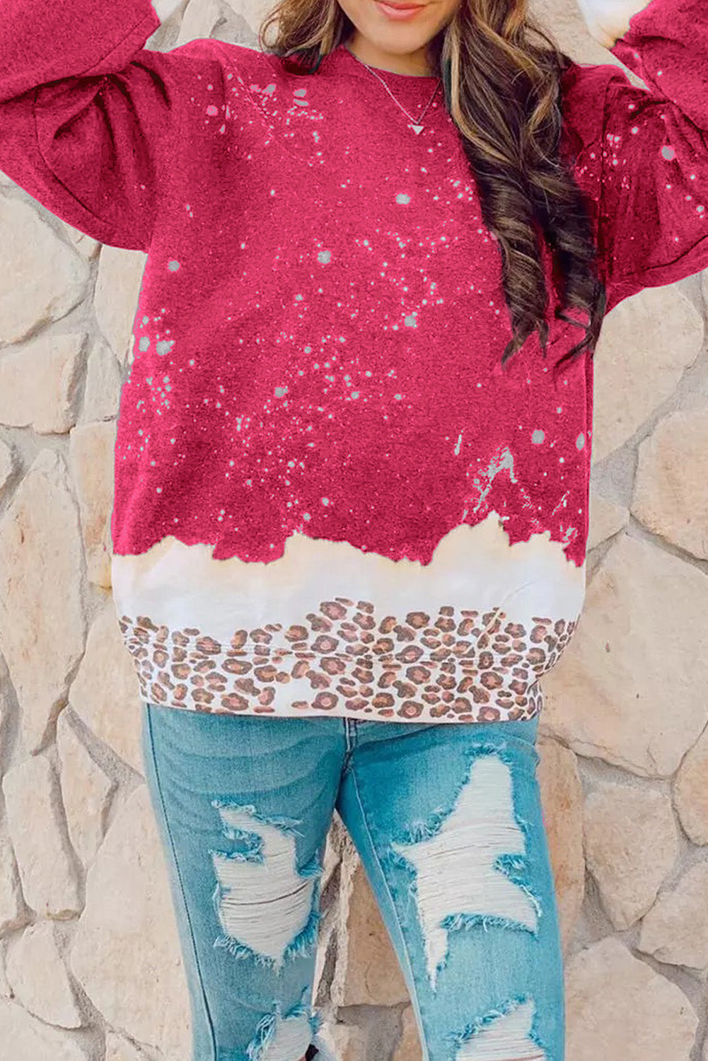 Felpa pullover con leopardo rosso ardente