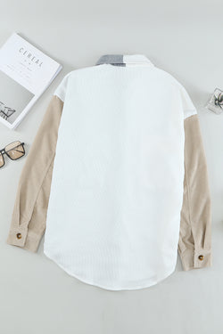 White buttoned shirt with color blocks with pocket