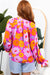 Crown neck blouse and flushed sleeves with pink floral print