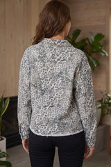 Khaki Leopard Print Studded Collar Studded Patch Pocket 100% Cotton Denim Jacket