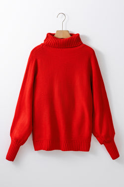 Fiery Red Mock Neck Sweater with Christmas Holly Jolly Tinsel Pattern