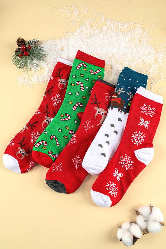 Ardiente rojo 5 pares/conjunto de calcetines flexibles en forma de impulso de dibujos animados de Navidad con caja