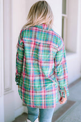 Chemise fendue boutonnée à manches longues et à carreaux verte-A WOMAN WE LOVE