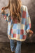 Light blue plaid cardigan, dropped shoulders, exposed seams, open front